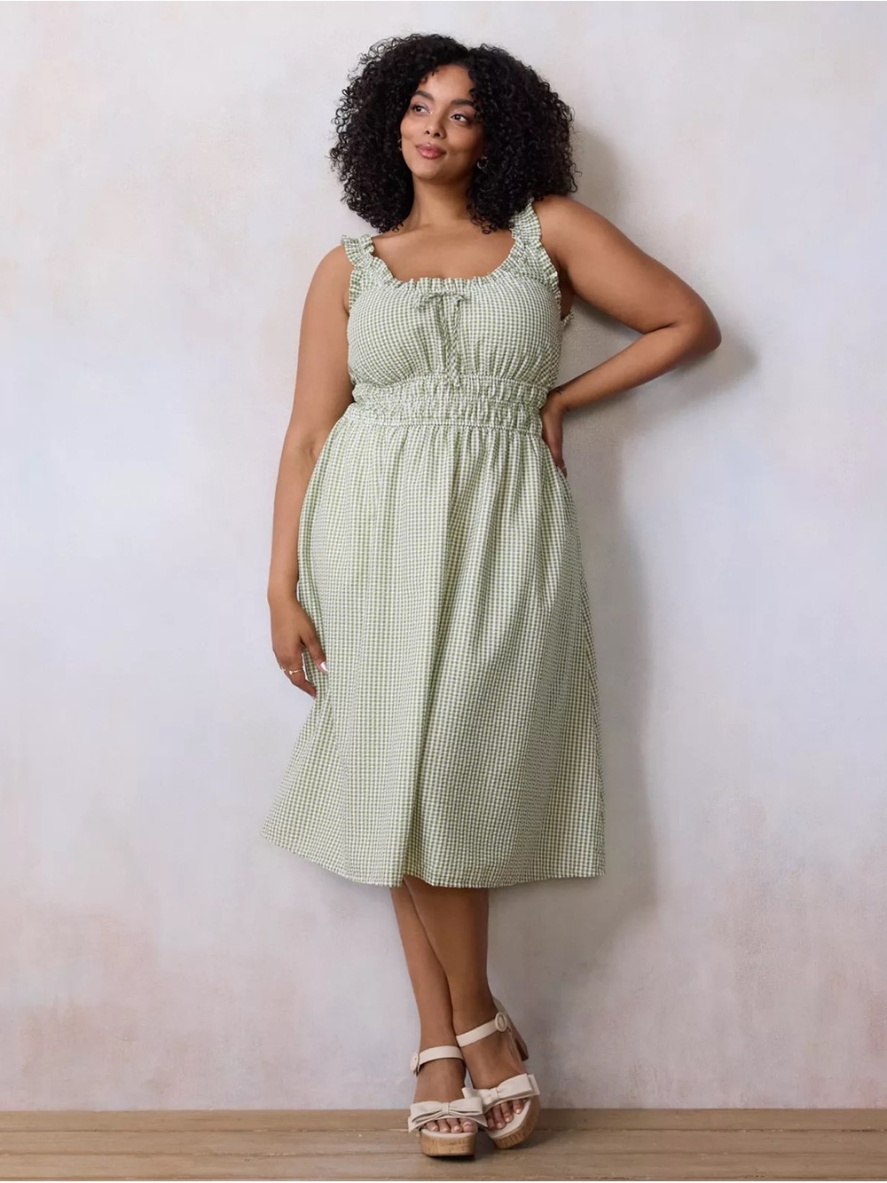 LC Lauren Conrad Green Gingham Smocked Dress Size 0X